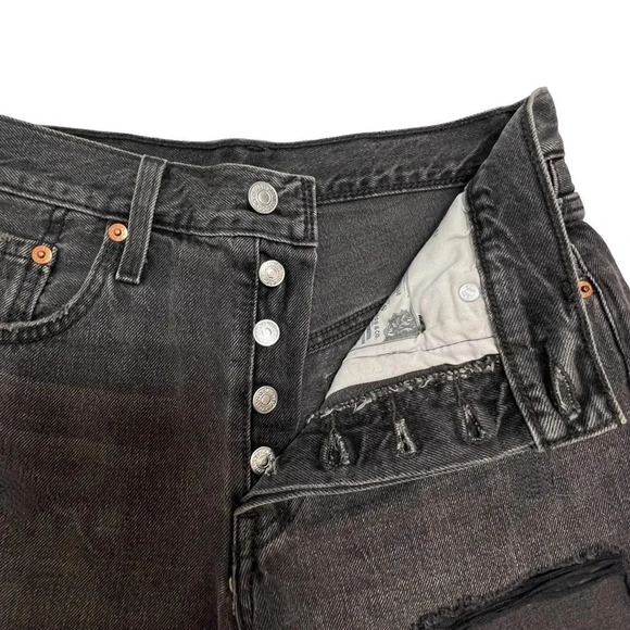 Levi's Premium 501 Cut Off  Denim Shorts 100% Cotton Button Fly Black Size 25 - Picture 5 of 12